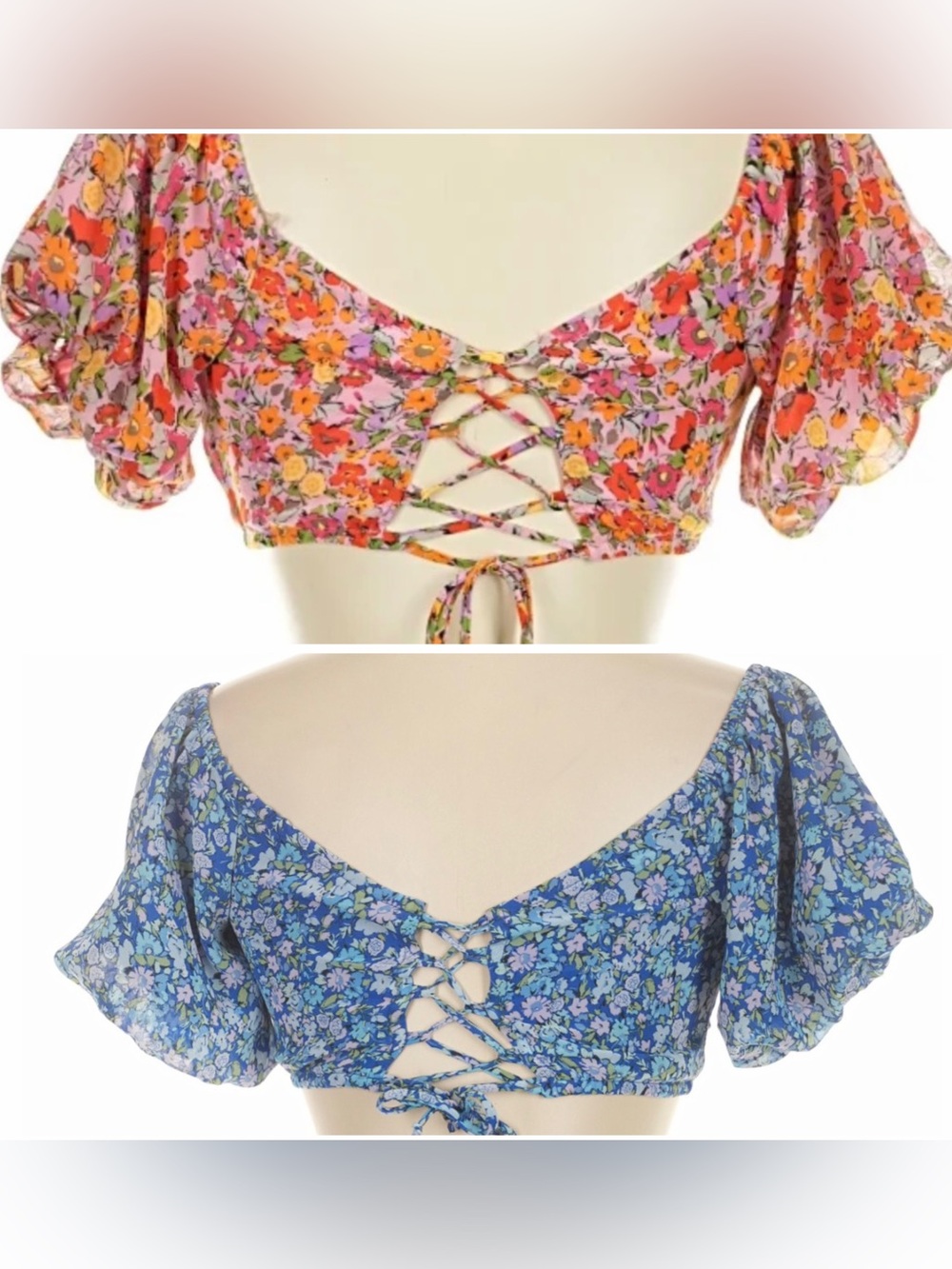 Wild Fable set of two Floral Puff-Sleeve Crop Tops - Picture 3 of 10